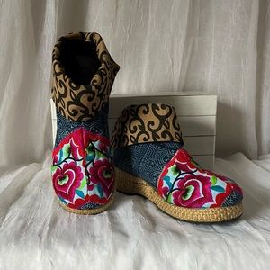 SEAsia Trade Hand Made Embroidered Patchwork Espadrille Hightop Booties